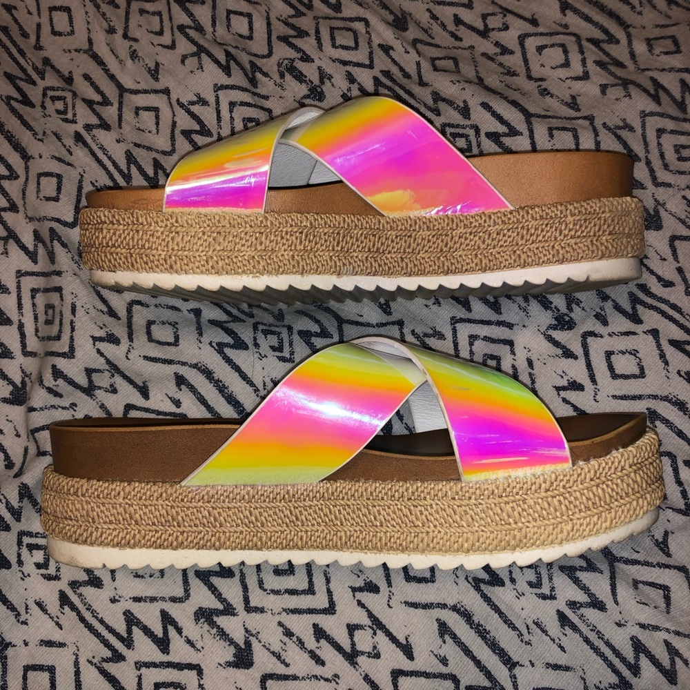Iridescent Crossover Sandals